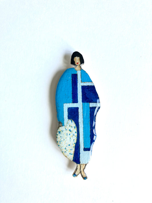 Broche Sonia Kimono motif géométrique bleu