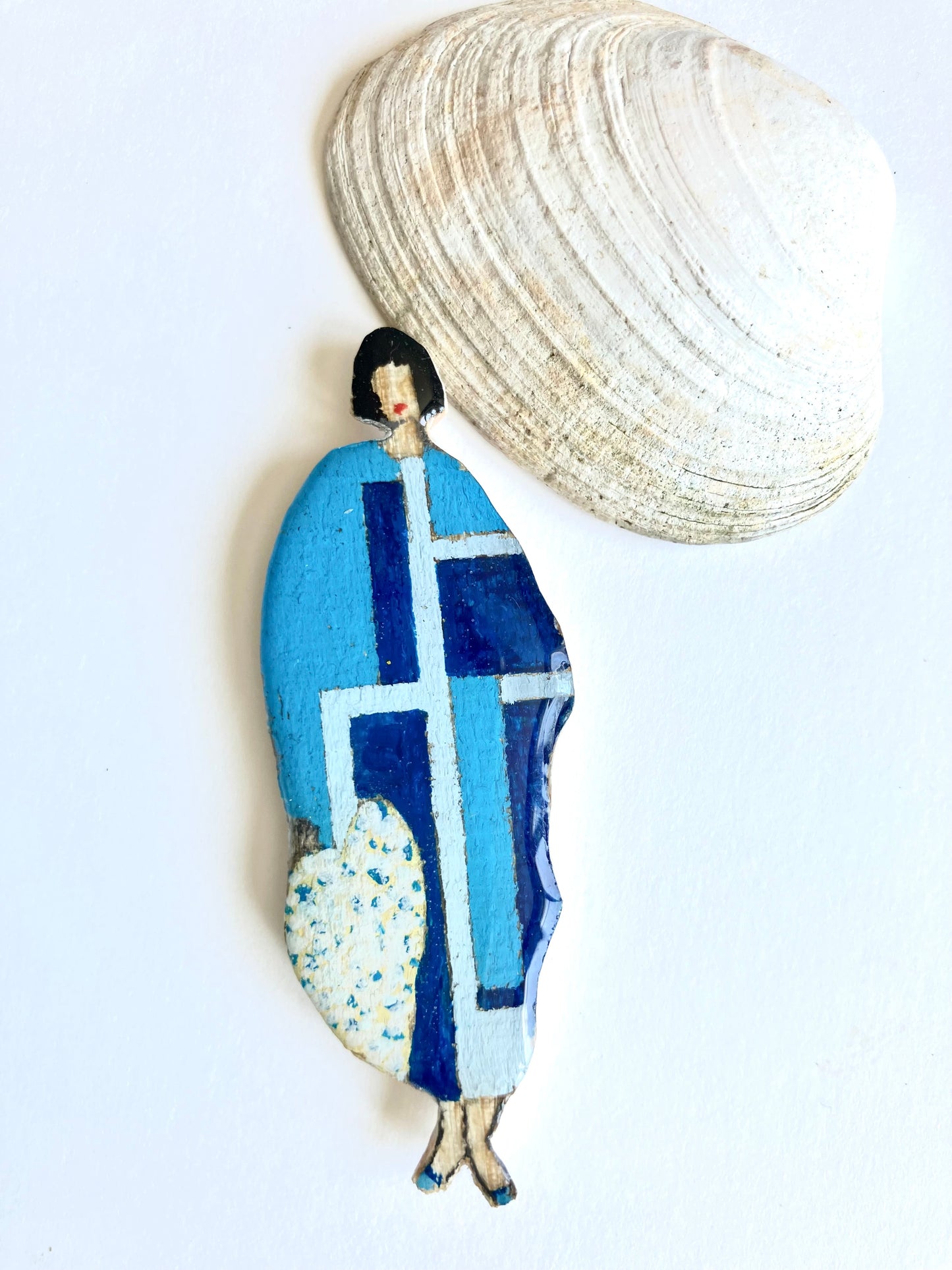 Broche Sonia Kimono motif géométrique bleu