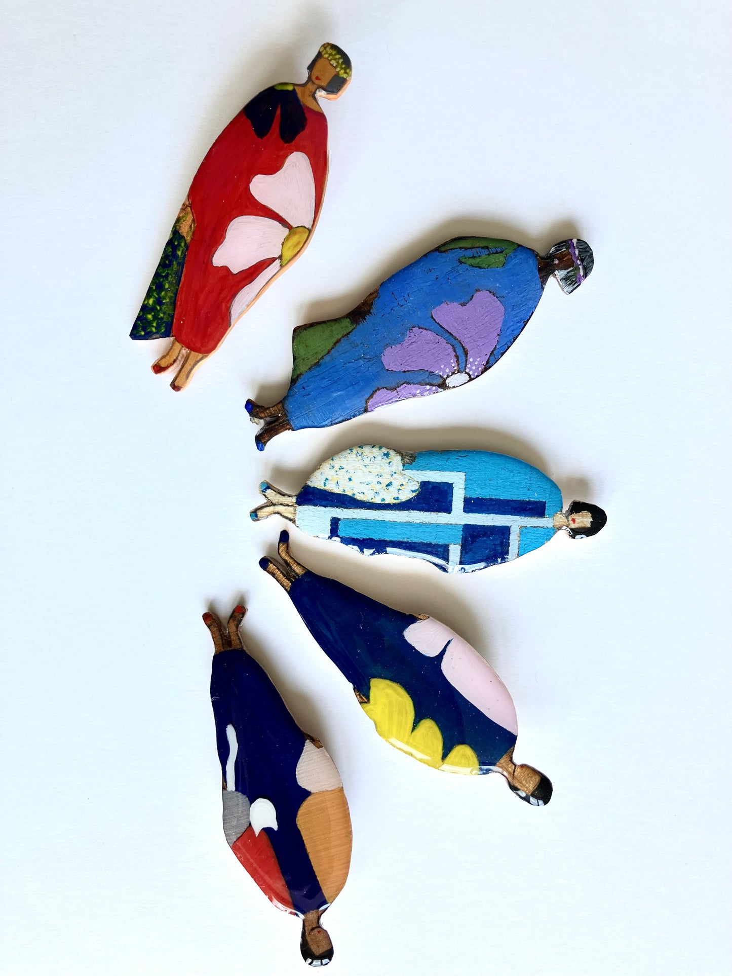 Broche Sonia Kimono motif géométrique bleu