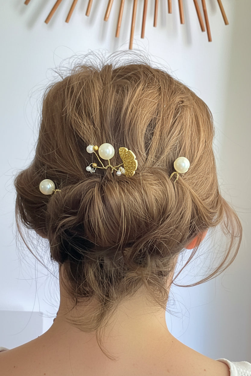Bois paillettes et perles Barrettes chignon